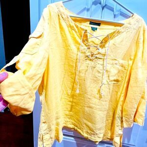 Yellow Lace-Up Women's Top